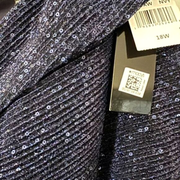 Xscape Women's Sequined Floor-Length Dress in Navy, Size 18W-NWT - Picture 10 of 10